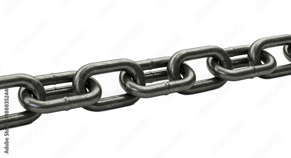 Fototapeta premium Realistic Metal Chain Links Isolated on White Background Close Up