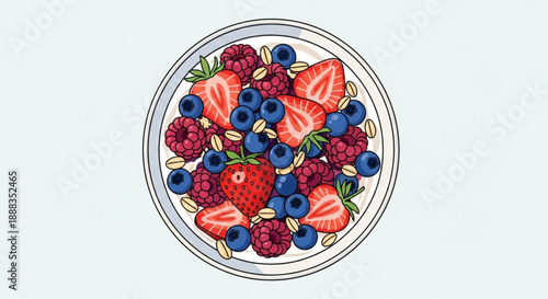 Fresh mixed berries and strawberries in a bowl with seeds healthy eating concept