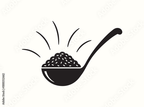 Kitchen Utensil Silhouette Showing Ladle Scooping Rice
