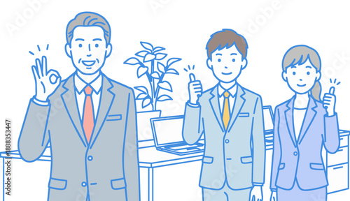 OKサインとグッドポーズで成功を喜ぶ上司と部下のイラスト