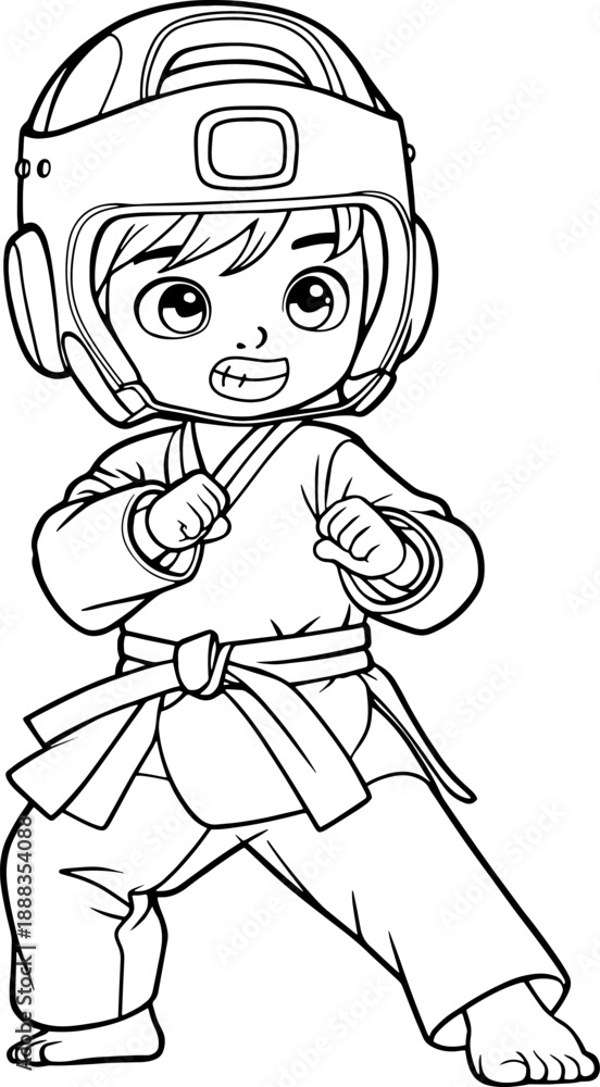 Fototapeta premium Karate kid line vector illustration isolated on white background