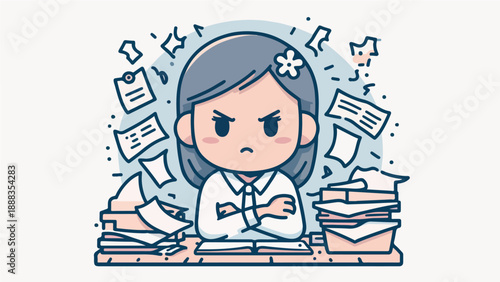 Stressed Office Worker Overwhelmed by Paperwork