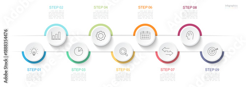 Infographic 9 options design elements for your business data. Vector Illustration.