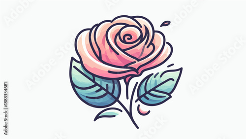 Cute Pink Rose Flower Illustration in Hand Drawn Style