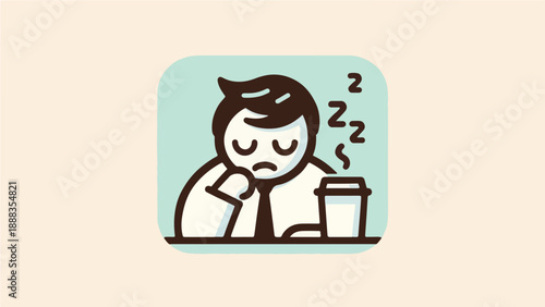 Sleepy Office Worker with Coffee Cup, Tired Businessman Cartoon Illustration