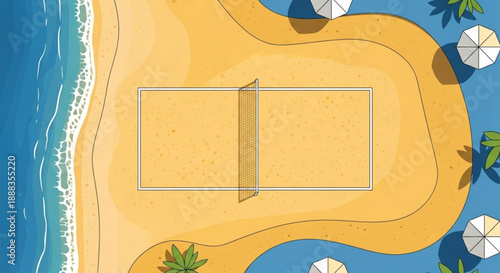 Beach volleyball court sand recreation leisure activity outdoor game seaside resort summer vacation travel destination aerial view