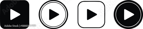 Four black and white play button in different shapes and styles media