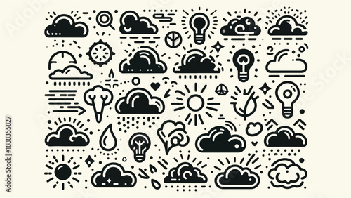 Hand Drawn Weather and Nature Doodle Icon Set Illustration