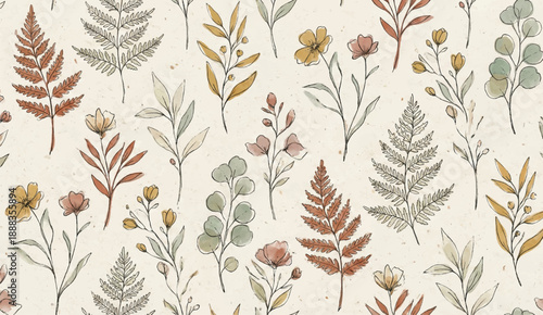 Hand Drawn Botanical Sprigs Seamless Pattern