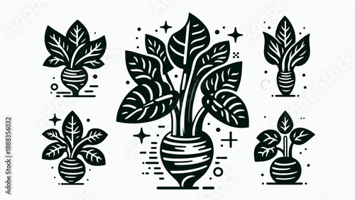 Minimalist Potted Houseplant Illustration in Modern Botanical Style