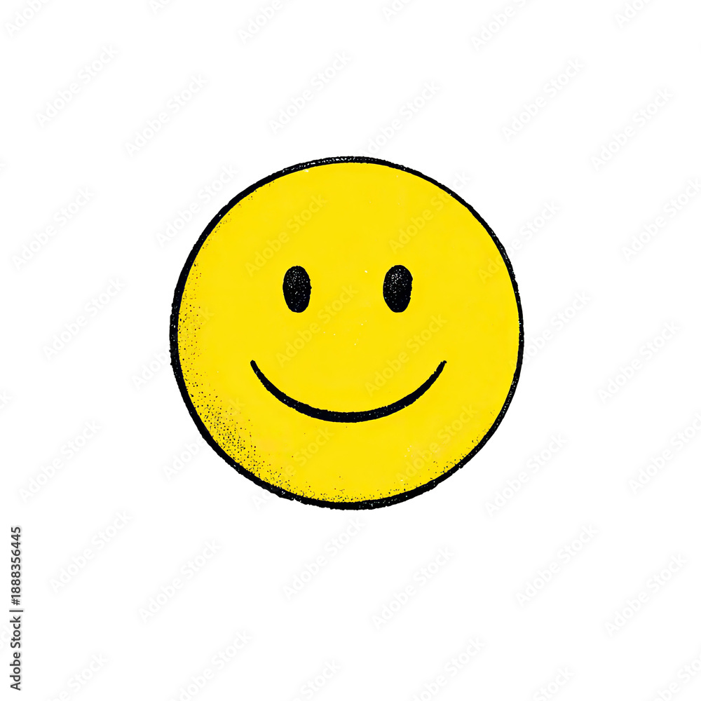 Fototapeta premium A simple, smiley face, bright yellow on a stark black backdrop