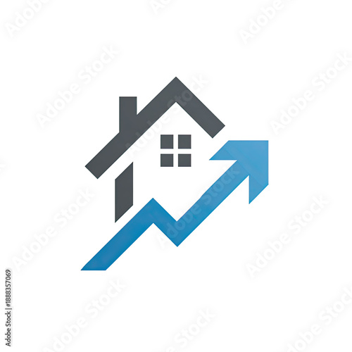 A house icon with an upward-pointing blue arrow against a black background