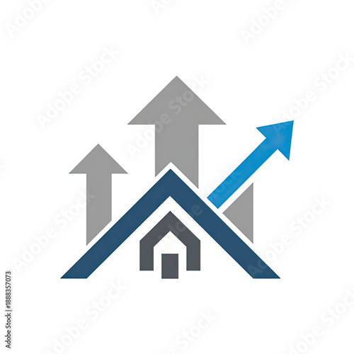 Graphic features upward arrows and house shape, symbolizing growth