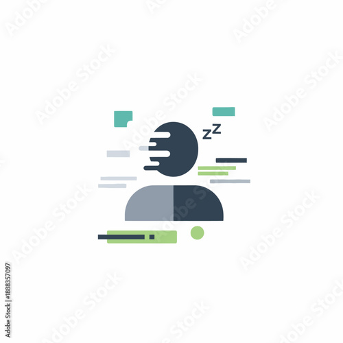 Conceptual vector graphic depicting a person overwhelmed by mental fatigue and burnout, illustrated with a blurred head and sleep symbols, signifying exhaustion and a need for rest