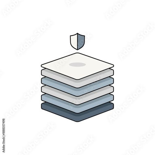 Abstract visual representation of a layered security strategy, emphasizing robust data protection and information integrity through multiple defense tiers with a symbolic shield