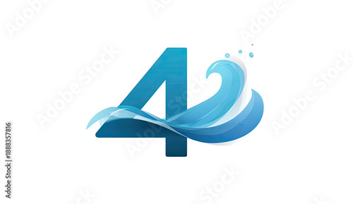 Free Download A vibrant, stylized number four formed from water, waves, and a gradient blue aesthetic - GFXLoad