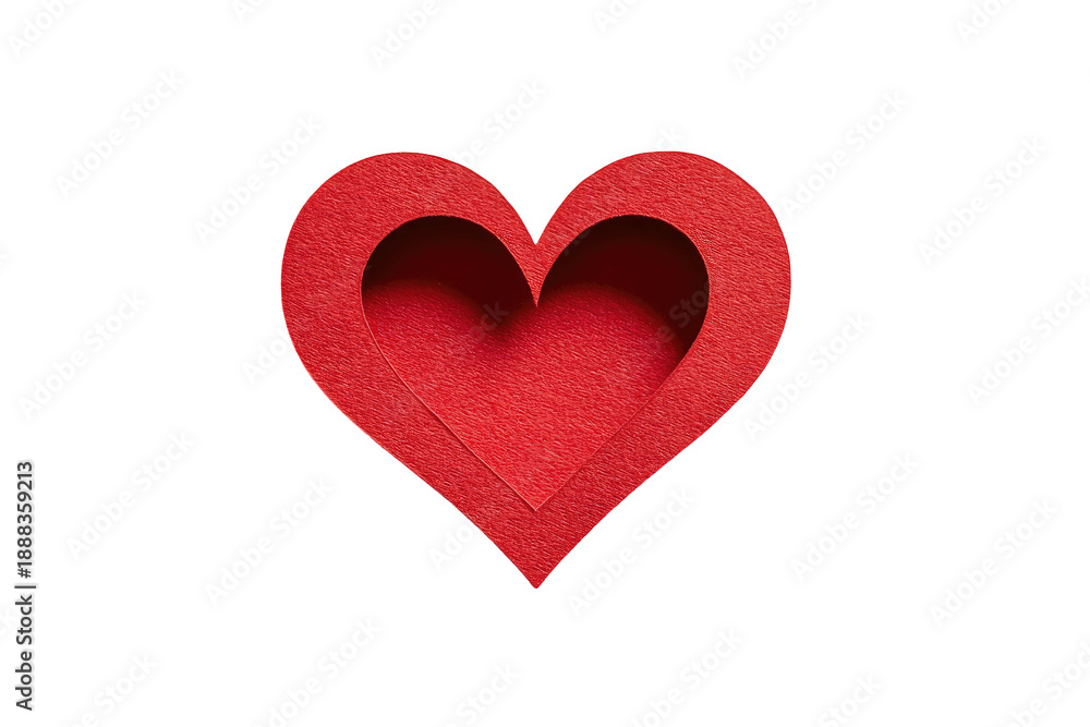 Obraz premium A vibrant red heart cutout layered within another, set against a stark black background