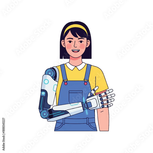 Woman wearing robotic prosthetic arm.