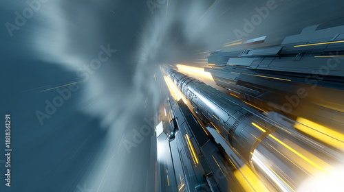 Abstract Speed Motion With Light Streaks And Futuristic Perspective