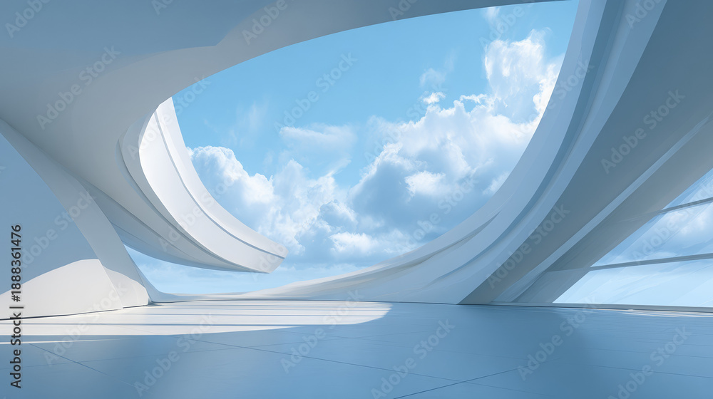 custom made wallpaper toronto digitalFuturistic White Architecture Interior With Curved Opening And Blue Sky
