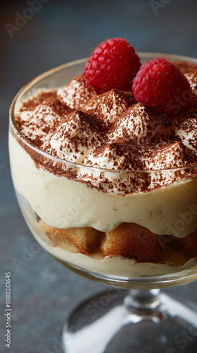 Wallpaper Mural Tiramisu Dessert In Glass With Cocoa And Fresh Raspberries Torontodigital.ca