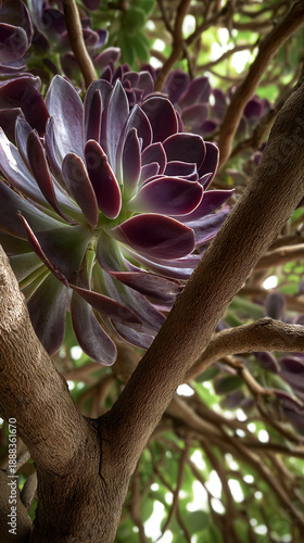 Wallpaper Mural Purple Succulent Plant Growing On Tree Branch In Natural Light Torontodigital.ca
