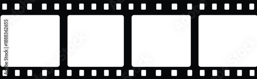 Black and white film strip frame border with empty frames for photo and video montage, cinematic analog movie reel vector illustration