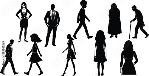 Silhouettes of women and people in various poses vector illustration of fashion and lifestyle