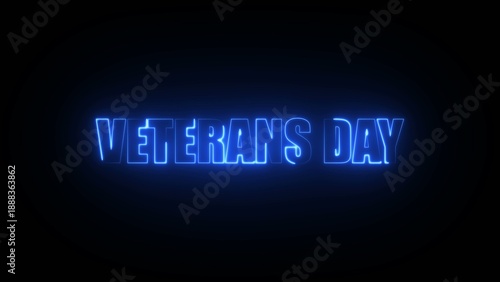 Veterans Day text in bright blue neon lights with glowing effect on dark Generate title without using the word 