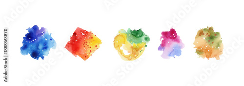 Vibrant Watercolor Splashes Paint Stains Abstract Artistic Ink Blots in Various Colors on White Background