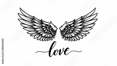 Angel Wings with the word Love written below.