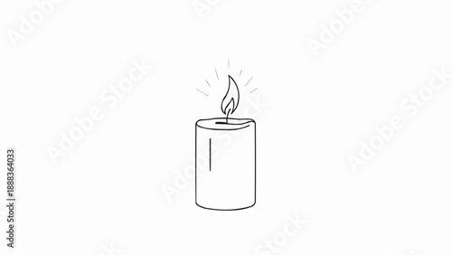 Simple Line Drawing of a Lit Candle with Flame.