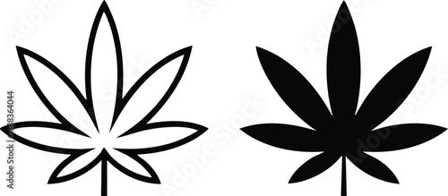 Marijuana Leaf Outline and Silhouette Set, Cannabis Sativa Leaf Vector Icons, vector, illustration, silhouette