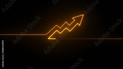 Yellow neon glowing upward growth arrow line graph on a dark Generate title without using the word 