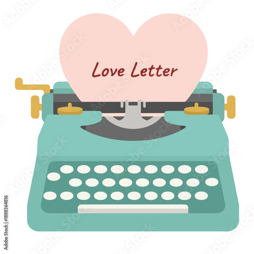 Vintage love letter typewriter writing a love letter typewriter heart message for a love letter typewriter romantic poem and wedding invitation, vector illustration.