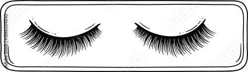 Elegant eyelash extension silhouettes inside rounded frame isolated on white background, beauty makeup cosmetic salon branding vector illustration