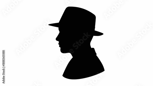Silhouette of a man wearing a fedora hat in profile view.