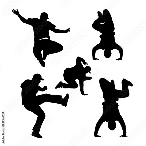 Dynamic Breakdance and Hip Hop Dancer Silhouettes Set