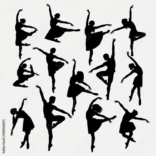 Dynamic Classical Ballet Dancer Silhouettes Vector Set