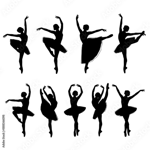 Ballerina Silhouettes Collection Set: Female Dancers in Various Classical Ballet Poses