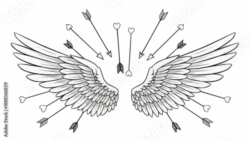 Angel Wings Pierced by Arrows Illustration.