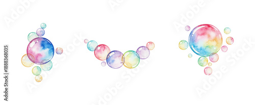 Vibrant watercolor bubbles floating in various colorful arrangements with a light playful mood