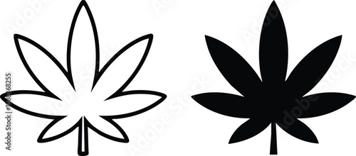 Minimalist Black and White Hemp Leaf Illustrations, vector, illustration, silhouette.