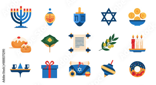 Collection of isolated vector illustrations of hanukkah holiday elements