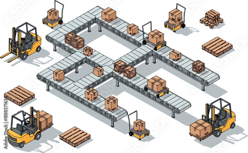 Efficient Automated Warehouse Conveyor System Illustration