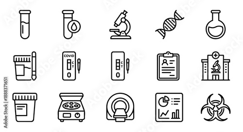 14 Laboratory Diagnostics, Clinical Research, and Medical Testing Outline Icons