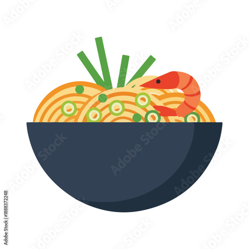Asian Noodle Bowl with Shrimp and Green Onions Icon