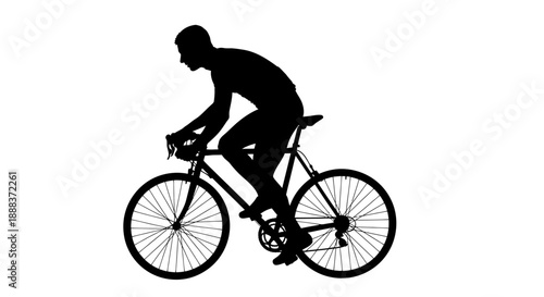 Cyclist riding bicycle quickly outdoors in daytime cityscape scene