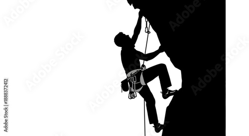 Man rock climbing on a cliff face illustration from a side view