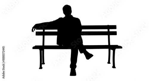 Man sitting alone on a bench, lost in thought, outdoors, silhouette, serene atmosphere